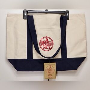 Viral Trader Joe's Large Canvas Tote Bag NAVY RARE LIMITED